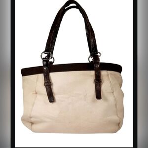 YSL Yves Saint Laurent Cream Canvas Leather Tote Bag Rare AUTHENTIC